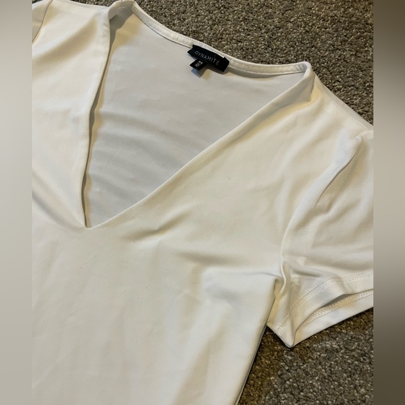 Dynamite - White  Short Sleeve V Neck Bodysuit - Picture 3 of 4
